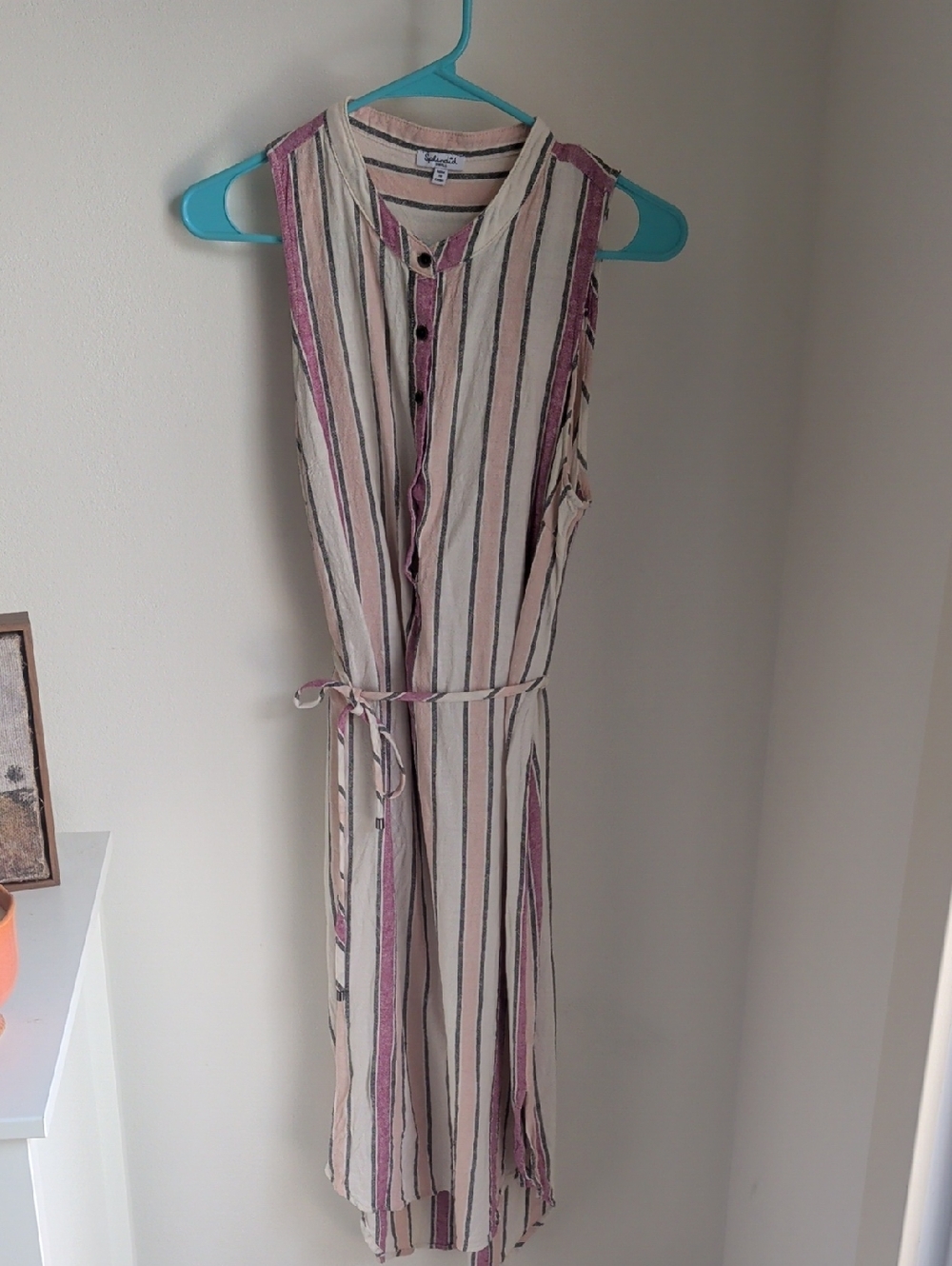 Splendid Sleeveless Striped Tie-Waist Midi Dress in Pink and Cream Size Small
